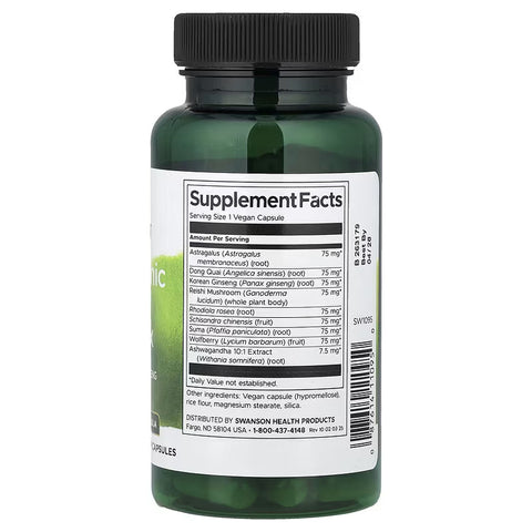 Swanson Adaptogenic Herbal Complex with Rhodiola Ashwagandha Astragalus Ginseng 60 Vegan Capsules