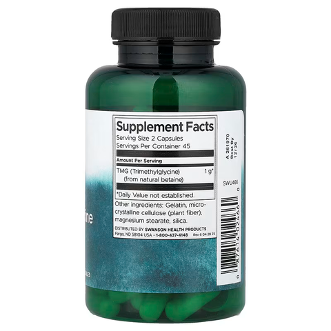 Swanson TMG Trimethylglycine Betaine Anhydrous Liver Health 500 mg 90 Capsules