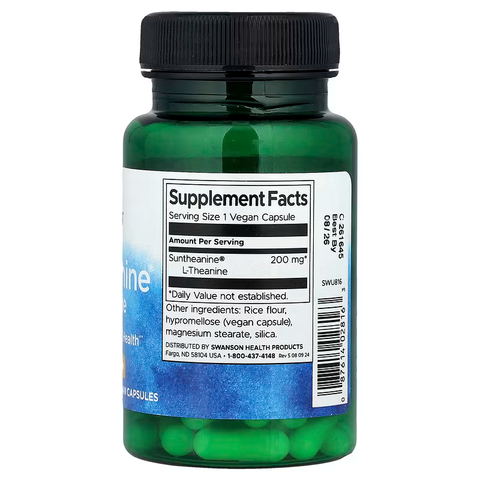 Swanson Suntheanine L-Theanine Brain & Cognitive 200 mg 60 Vegan Capsules