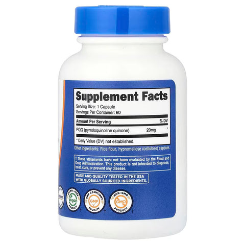 Nutricost PQQ Pyrroloquinoline quinone 20 mg 60 Caps
