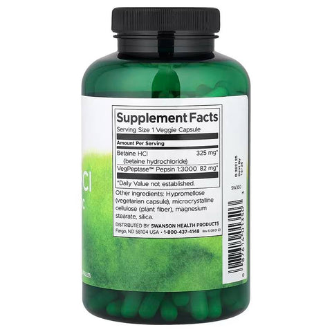 Swanson Vitamins, Betaine HCl Hydrochloric Acid with VegPeptase Digestion, Especially Protein Gastric pH 250 Veggie Capsules