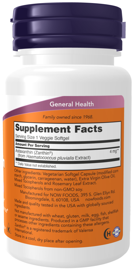 NOW Foods Astaxanthin immunity eyes health  4 mg 60 Vegetarian Capsules