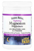 Natural Factors Stress-Relax Nighttime Magnesium Bisglycinate Powder with Melatonin Gaba L-Theanine Tropical Fruit 120 g