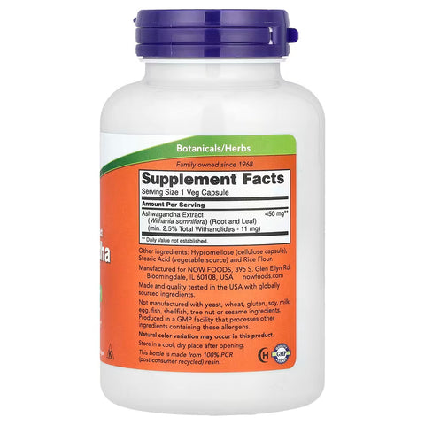 NOW Ashwagandha Extract 450mg / 180 VCaps.