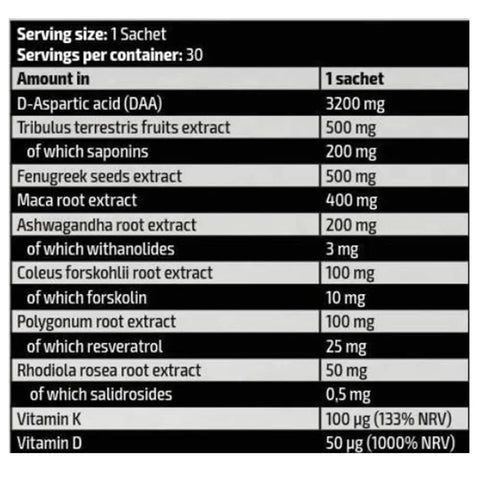 Kevin Levrone Gold Test Pak(Tribulus+Daa+Fenugreek+Maca) 30 sachets