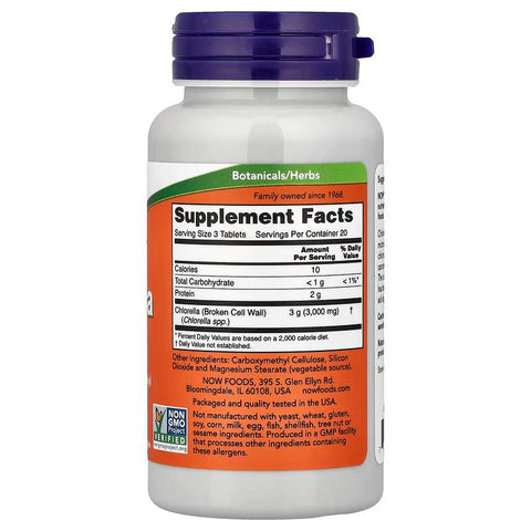 NOW Foods, Chlorella Klorofil ve Beta-Karoten Broken Algae 60 Tablets