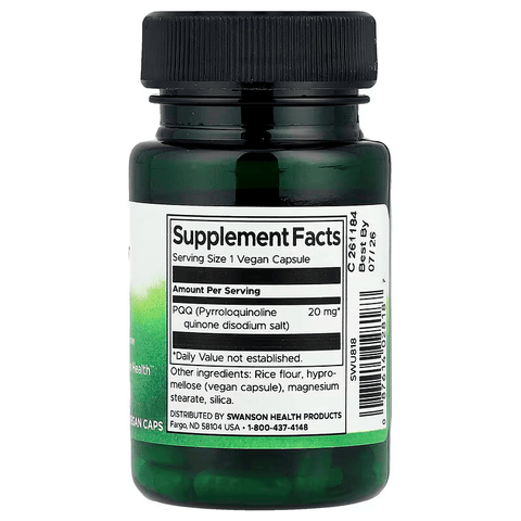Swanson PQQ Pyrroloquinoline Quinone Brain & Cognitive 20 mg, 30 Vegan Caps