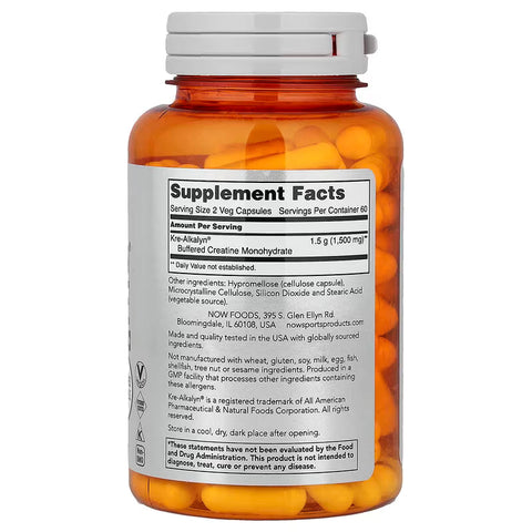 NOW Foods Sports Kre-Alkalyn Creatine Monohydrate Energy Production 120 Veg Caps