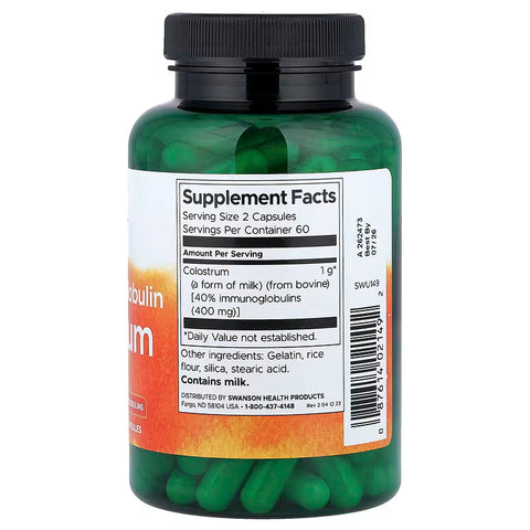 Swanson Vitamins High %40 Immunoglobulin Colostrum Immune Health 120 Caps