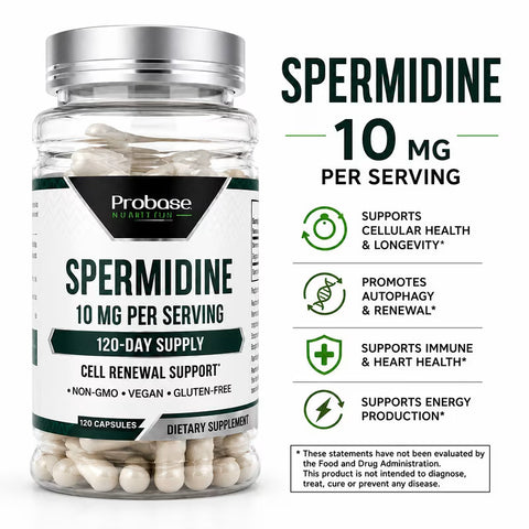 Probase Nutrition Spermidine Wheat Germ Extract 10mg of 99% Spermidine 3HCL 120 Caps