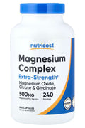 Nutricost Magnesium Oxid Citrate glycinate Complex Extra Strenght 500 mg 240 Caps