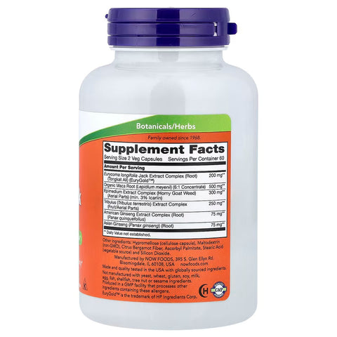 NOW Foods TestoJack Maca Tribulus Tongkat ali American Ginseng 200 120 Veg Capsules