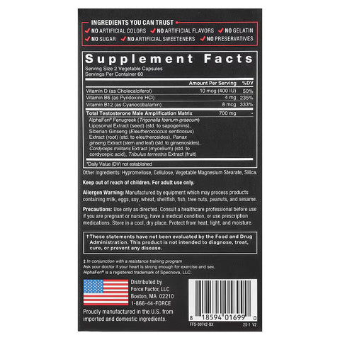 Force Factor, Test X180 Legend Test Booster Ginseng , Cordyceps , Tribulus 120 Caps