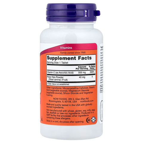 NOW Foods Vitamin C-500 with Rose Hips Antioxidant Protection 100 Tablet