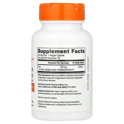 Doctor's Best High Absorption Zinc Bisglycinate 50 mg 90 Veggie Caps