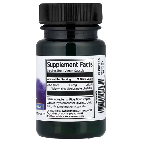 Swanson Albion Zinc Immune Health 30 mg 90 Vegan Capsules