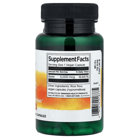 Swanson Biotin Hair Skin & Nails 5,000 mcg 100 Vegan Capsules