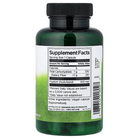 Swanson Psyllium Husks Fiber 610 mg 100 Vegan Capsules