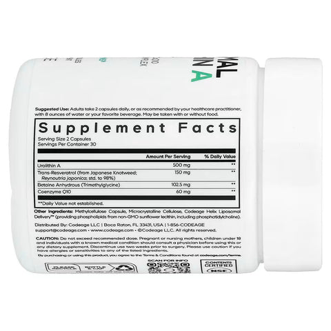Codeage Liposomal Urolithin A Resveratrol CoQ10 Phospholipid 60 Caps