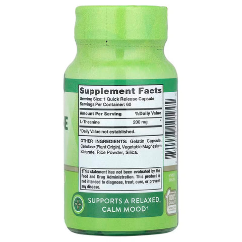 Nature's Truth L-Theanine Brain & Cognitive Amino acid 200 mg 60 Quick Release Capsules