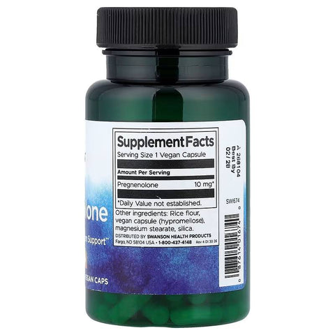 Swanson Pregnenolone Brain and Nervous System Support 10 mg 90 Vegan Capsules