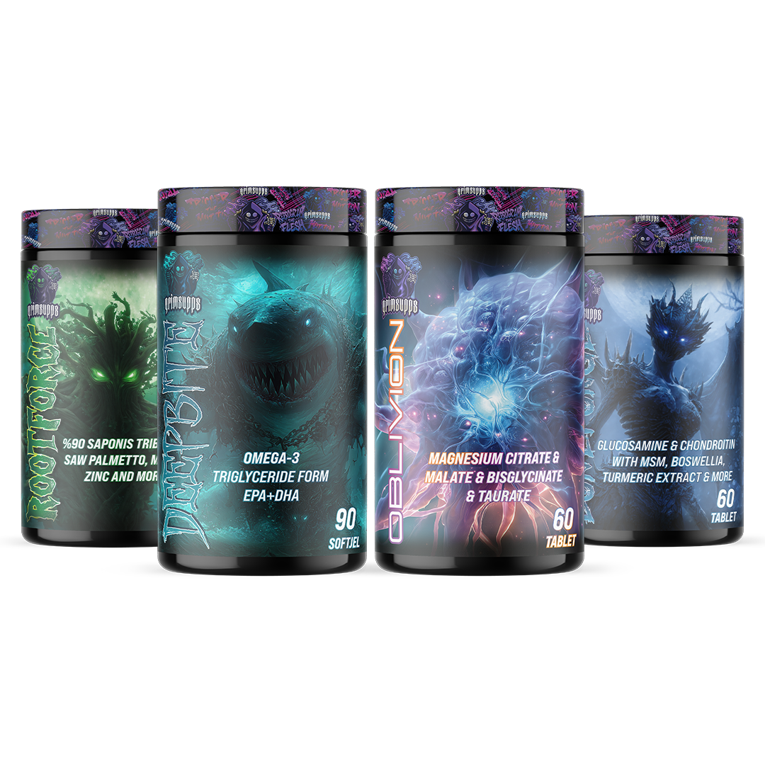 Grimsupps 4'lü Vitamin Seti - Magnezyum, Omega 3, Glukozamin, Tribulus