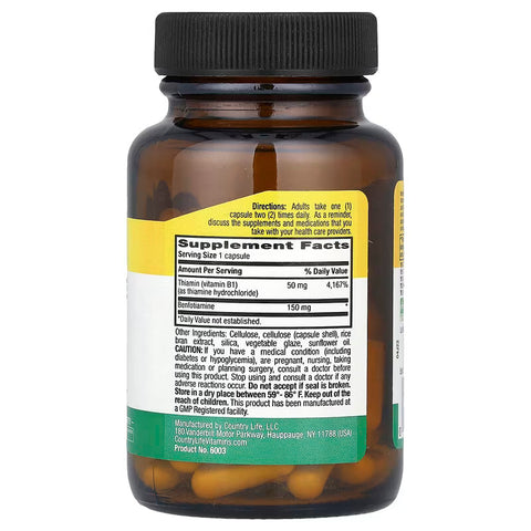 Country Life Benfotiamine With B1 Thiamin, 150 mg, 60 Vegan Capsules