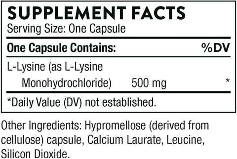 Thorne Lysine - 500 mg - 60 Capsules - Lizin Takviyesi