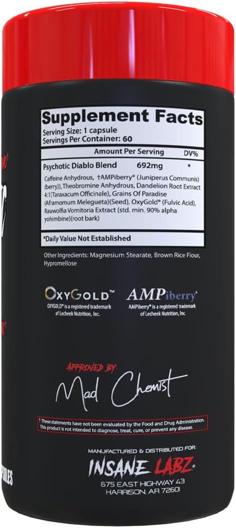 Insane Labz Psychotic Diablo Thermogenic Fat Burner Yohimbine 60 Caps
