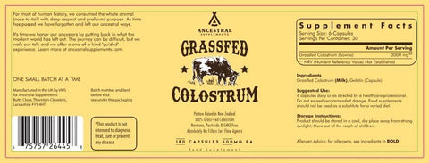 Ancestral Supplements Grass Fed Beef Colostrum Supplement, 3000 mg, 180 Caps