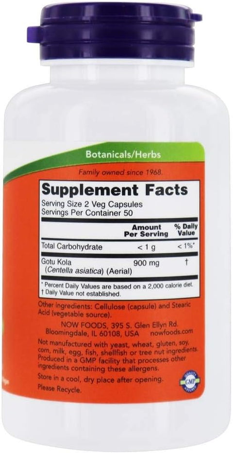 Now Foods Gotu Kola Ayurvedic 450 mg 100 Caps