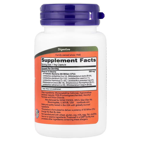 NOW Foods Probiotic-10 Gut Health 50 Billion 50 Veg Capsules