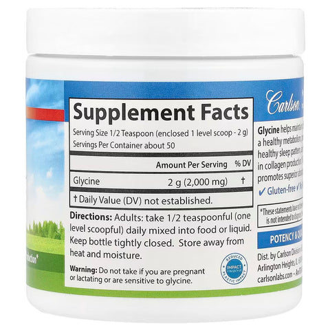 Carlson Glycine Powder Free Form Amino Acid Energy Support 100 g