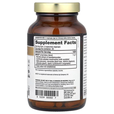 Quality of Life Kinoko Gold AHCC Immune Support With Acylated Alpha-Glucans 500 mg 60 Vegicaps