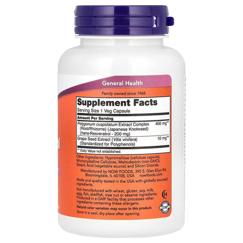 NOW Foods Resveratrol Grape Seed Antioxidants Brain & Cognitive 200 mg 120 Veg Capsules