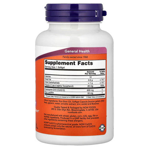 NOW Foods CoQ10 Coenzyme Ubiquinone With Vitamin E & Lecithin 60 Softgels