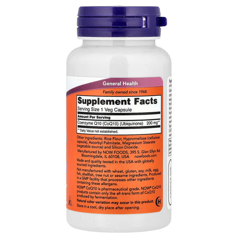 NOW Foods CoQ10 Coenzyme Q10 Ubiquinone 200 mg 60 Veg Caps