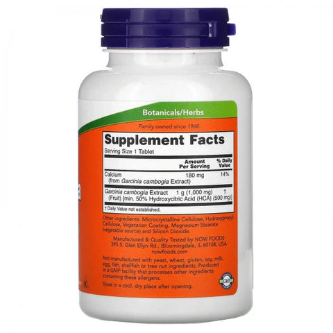Now Garcinia, Cambogia Hca Appetite Control Metabolism + Calcium 1.000 mg, 120 Tablet