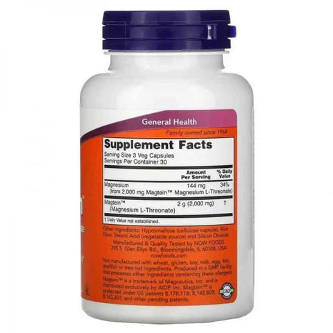 NOW Foods, Magtein®, Magnesium L-Threonate, 2,000 mg, 90 Veg Caps