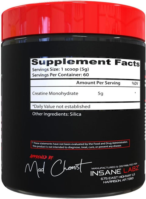 Insane Labz Insane Creatine Monohydrate Post Workout Strength Size Power 300 gr 60 Servings - Kreatin Takviyesi