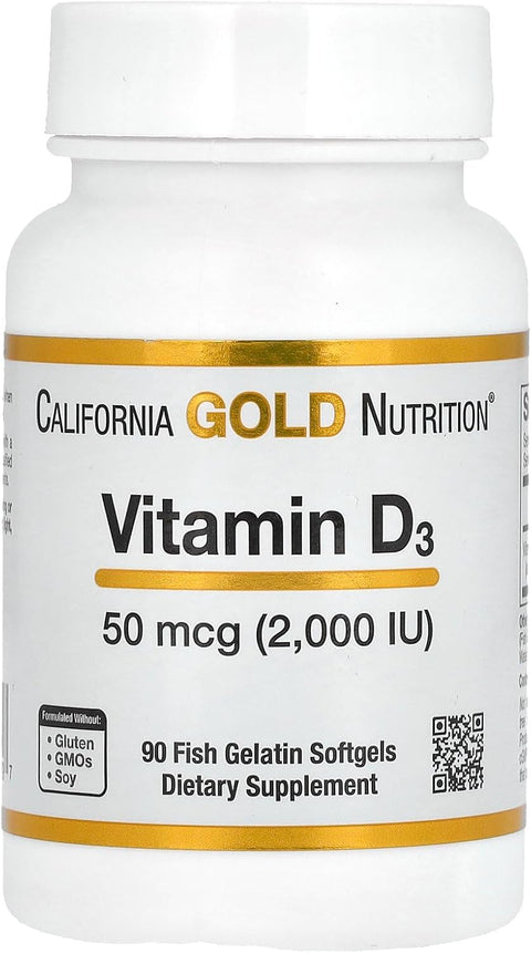 California Gold Nutrition Vitamin D3, 50 mcg (2,000 IU), 90 Fish Gelatin Softgels