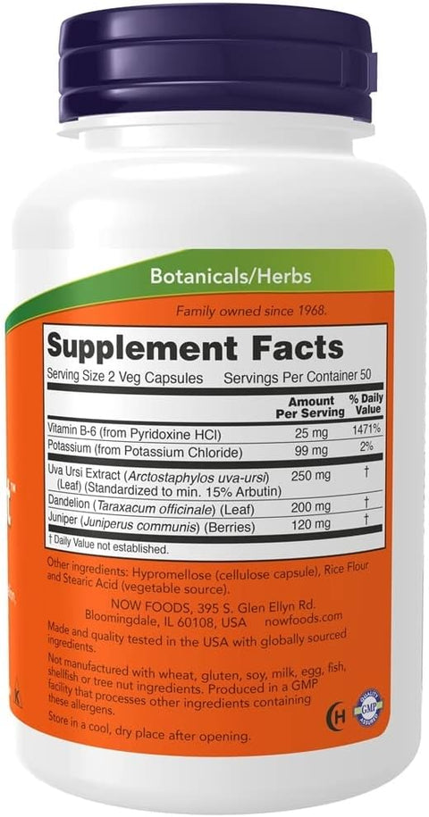 NOW Foods Water Out Uva Ursi Fluid Balance Supports a Healthy Urinary Tract 100 Veg Caps