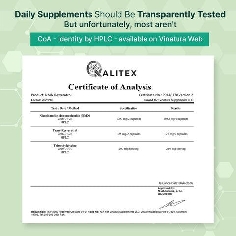 VINATURA NMN 1325MG NMN 1000mg with Resveratrol and TMG NAD+ 60 Caps