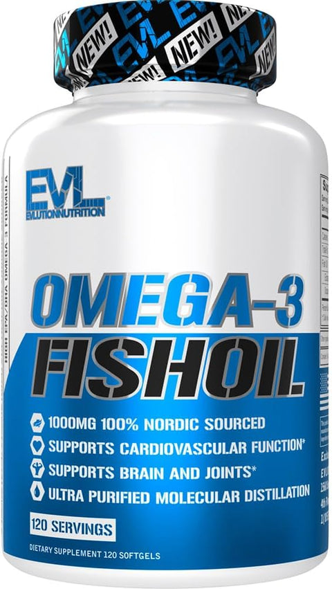 Evlution Nutrition Triple Strength Omega 3 Fish Oil EPA DHA Supports Brain 120 Softgels