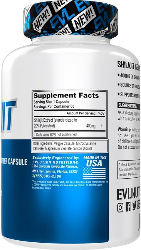 EVLution Nutrition Shilajit 60 Vegetarian Capsules