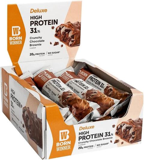 BORN WINNER Deluxe Protein Bar Box / 12 x 64 g CRUNCHY CHOCO BROWNIE HIGH PROTEIN CONTENT NO SUGAR