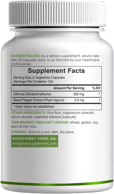 Deal Supplement DIM with Black Pepper Extract 300mg 240 Vegetarian Capsules
