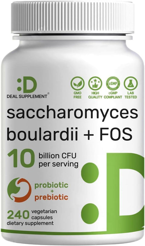 Deal Supplement Saccharomyces Boulardii Probiotics + FOS 10 Billion CFU, 240 Veggie Caps