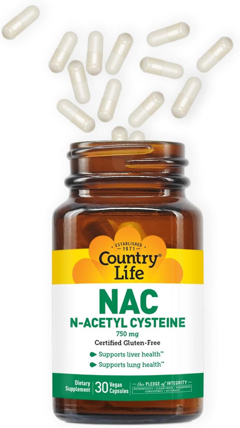 Country Life NAC N-Asetil Sistein 750 mg, 30 Vegan Kapsül