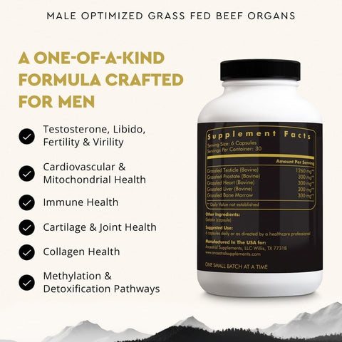 Ancestral Supplements Mofo Energy Levels and Overall Men's Health and Wellness Non-GMO Grass Fed Beef Organ  with Liver 180 Caps